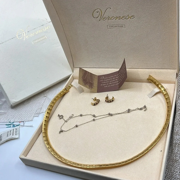 Vintage Veronese Collection 18K Bonded Sterling Silver Necklace & Earring Set - Picture 5 of 14